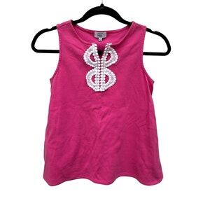 Crown & Ivy Pink Sleeveless Top with White Design size Large